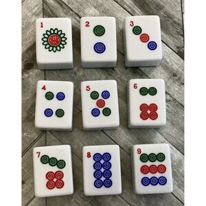 Marjong Replacement Tiles 9 Dots 1" x 1.5" x .75" Pieces Green White Crafting
